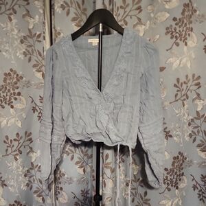 American Eagle Outfitters Light Blue Wrap Blouse